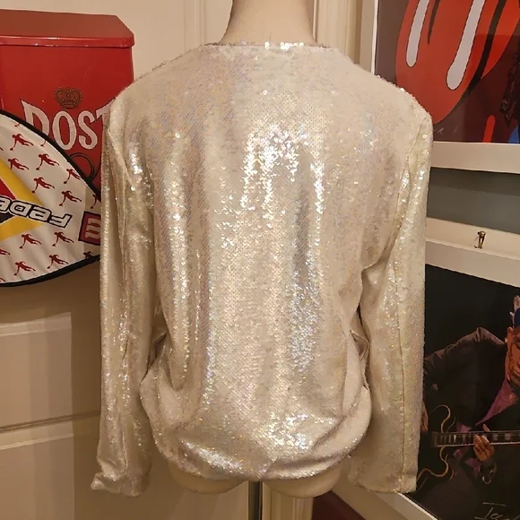 Elie Tahari Sequin Bomber Jacket - Cream - Picture 2 of 8